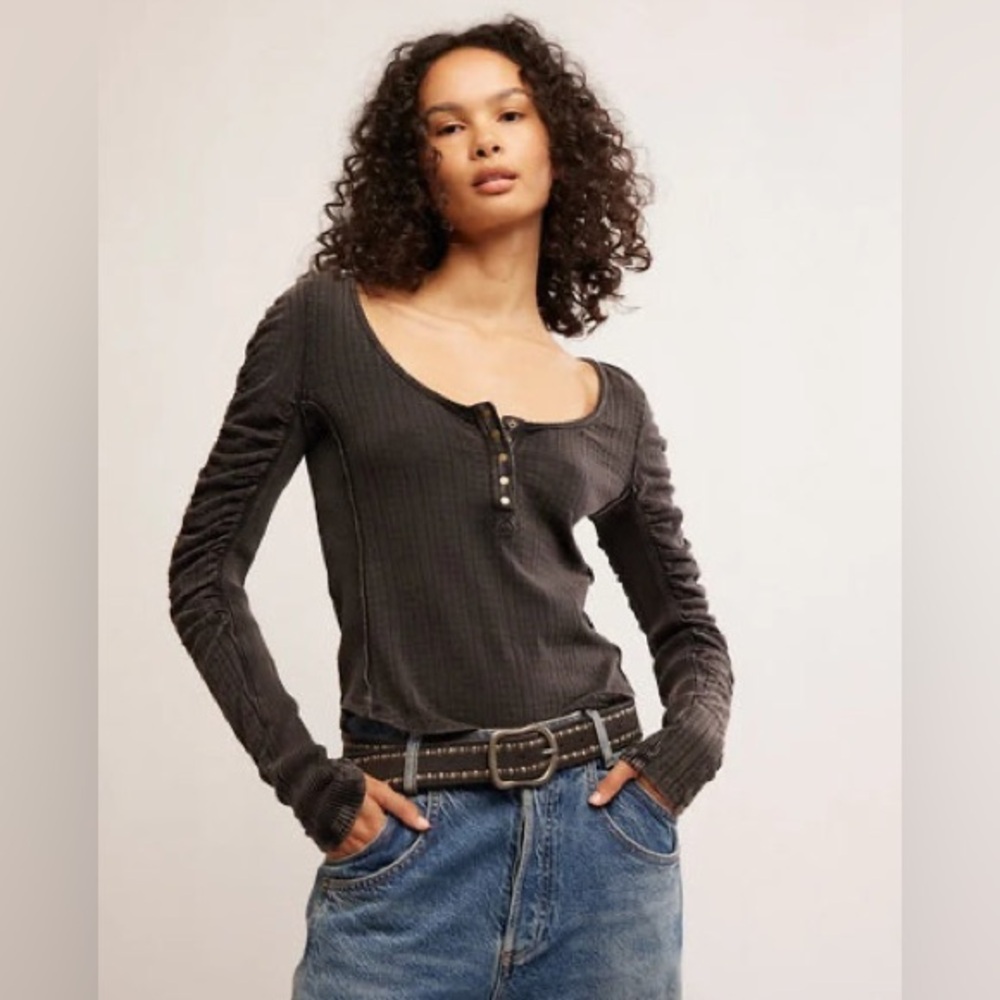 Free People Hope Henley Washed Black NWT